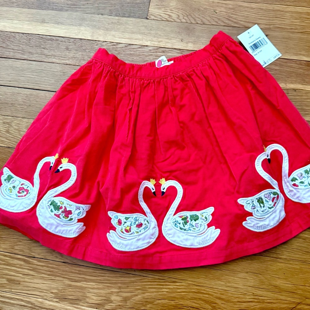 Mini Boden Girls’ 9-10Y Pinkberry Swans Fully-Lined Cord Skirt